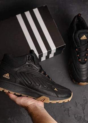 Мужские зимние кожаные ботинки adidas originals ozelia black, кроссовки адидас черные, спортивные ботинки8 фото