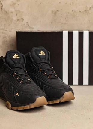 Мужские зимние кожаные ботинки adidas originals ozelia black, кроссовки адидас черные, спортивные ботинки6 фото