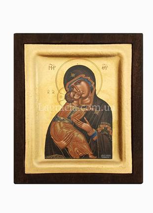 Икона владимирской божьей матери писаная на холсте 12 х 14 см