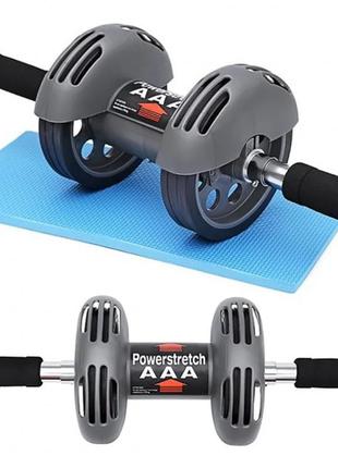 Фитнес тренажер для пресса power stretch roller с автоматическим отскоком с двумя колесами. тренажеры для2 фото