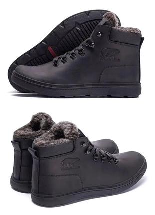 Мужские зимние кожаные ботинки polar bear black leather, сапоги зимние черные, зимние кроссовки. мужская обувь