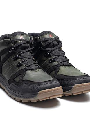 Мужские зимние кожаные кроссовки е-series clasic olive, мужские ботинки зимние зеленые, мужская зимняя обувь
