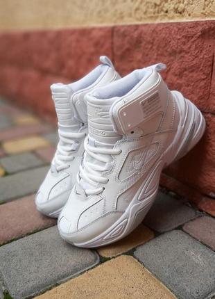 Кросівки теплі жіночі nike m2k tekno високі білі з сірим