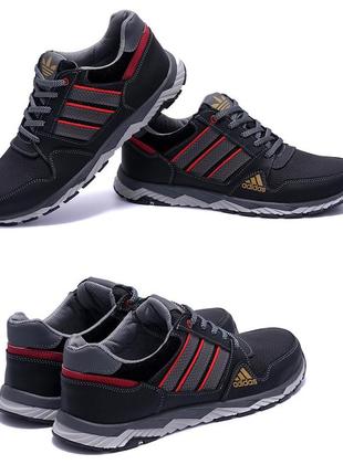 Мужские кожаные кроссовки adidas (адидас) tech flex black, спортивные мужские туфли черные, кеды повседневные1 фото