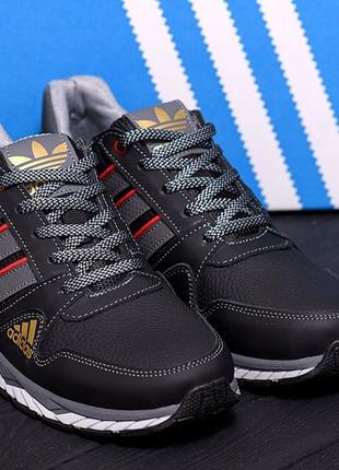 Мужские кожаные кроссовки adidas (адидас) tech flex black, спортивные мужские туфли черные, кеды повседневные9 фото