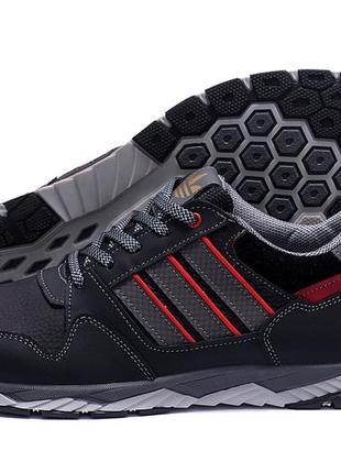 Мужские кожаные кроссовки adidas (адидас) tech flex black, спортивные мужские туфли черные, кеды повседневные6 фото