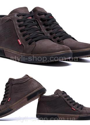 Чоловічі зимові шкіряні кросівки levis chocolate classic, чоботи, зимові кросівки, спортивні черевики