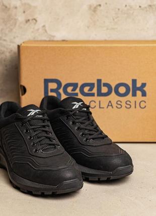 Чоловічі повсякденні шкіряні кросівки reebok (рібок) classic black, чоловічі кеди, туфлі чорні. чоловіче взуття7 фото
