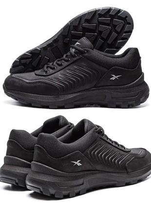 Чоловічі повсякденні шкіряні кросівки reebok (рібок) classic black, чоловічі кеди, туфлі чорні. чоловіче взуття