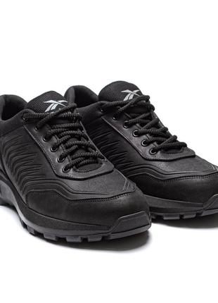 Чоловічі повсякденні шкіряні кросівки reebok (рібок) classic black, чоловічі кеди, туфлі чорні. чоловіче взуття2 фото