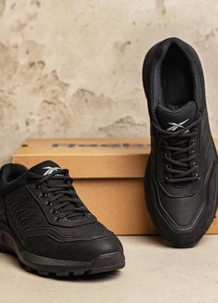 Чоловічі повсякденні шкіряні кросівки reebok (рібок) classic black, чоловічі кеди, туфлі чорні. чоловіче взуття6 фото