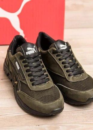 Мужские летние кроссовки сетка puma (пума) anzarun green, текстильные кеды хаки, мужская обувь5 фото