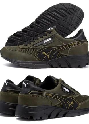 Чоловічі літні кросівки сітка puma (пума) anzarun green, текстильні кеди хакі, чоловіче взуття