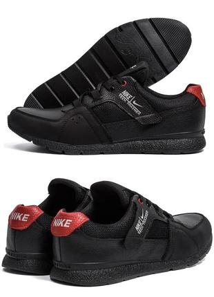Мужские кожаные кроссовки nike (найк) tech trainer black, кожаные кеды черные повседневные. мужская обувь