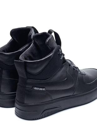 Чоловічі зимові шкіряні черевики nike black leather, чоботи, кросівки зимові найк чорні, спортивні черевики3 фото