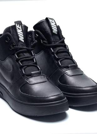 Чоловічі зимові шкіряні черевики nike black leather, чоботи, кросівки зимові найк чорні, спортивні черевики2 фото