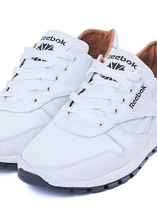 Мужские кожаные кроссовки reebok (рибок) classic white pearl, спортивные мужские туфли белые, кеды2 фото