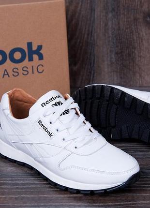 Мужские кожаные кроссовки reebok (рибок) classic white pearl, спортивные мужские туфли белые, кеды10 фото