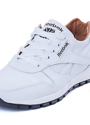 Мужские кожаные кроссовки reebok (рибок) classic white pearl, спортивные мужские туфли белые, кеды4 фото