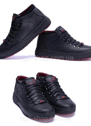 Мужские зимние кожаные ботинки zg black exclusive leather, кроссовки зимние черные, спортивные ботинки