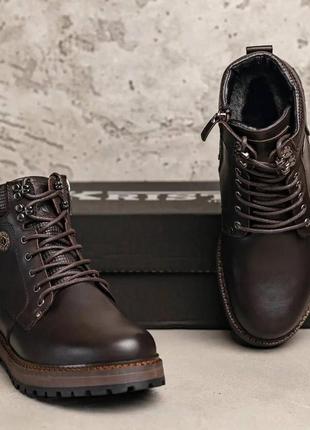 Мужские кожаные зимние ботинки kristan brown, мужские кожаные сапоги, кроссовки коричневые. мужская обувь6 фото