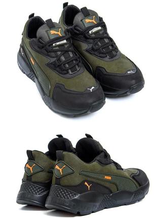 Мужские кожаные кроссовки puma (пума) st runner, мужские туфли зеленые, кеды повседневные. мужская обувь1 фото