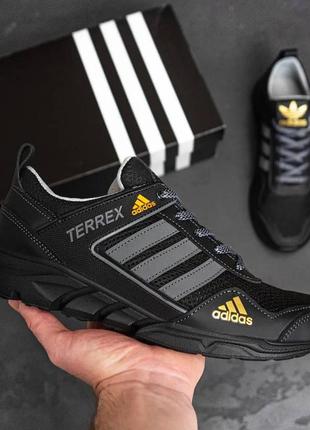 Чоловічі літні кросівки сітка adidas terrex black, кеди текстильні повсякденні адіас чорні. чоловіче взуття8 фото