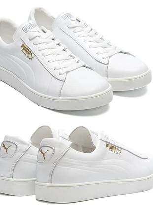 Мужские кожаные кроссовки puma (пума) smash white pearl, мужские туфли белые, кеды повседневные. мужская обувь1 фото