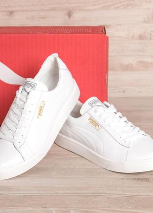 Мужские кожаные кроссовки puma (пума) smash white pearl, мужские туфли белые, кеды повседневные. мужская обувь8 фото