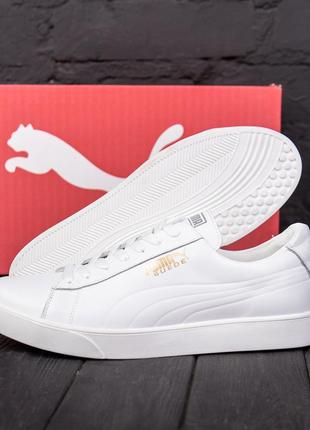 Мужские кожаные кроссовки puma (пума) smash white pearl, мужские туфли белые, кеды повседневные. мужская обувь9 фото