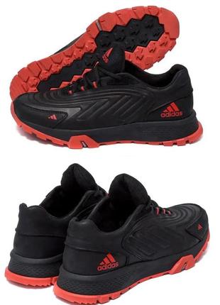 Мужские кожаные кроссовки adidas (адидас) originals ozelia black&red, кеды мужские черные красн. мужская обувь1 фото