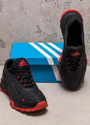 Мужские кожаные кроссовки adidas (адидас) originals ozelia black&red, кеды мужские черные красн. мужская обувь8 фото