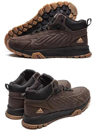 Мужские зимние кожаные ботинки adidas originals ozelia brown, кроссовки адидас коричневые, спортивные ботинки