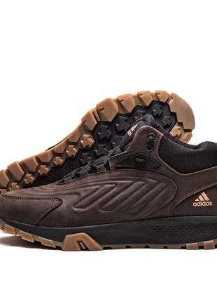 Мужские зимние кожаные ботинки adidas originals ozelia brown, кроссовки адидас коричневые, спортивные ботинки4 фото