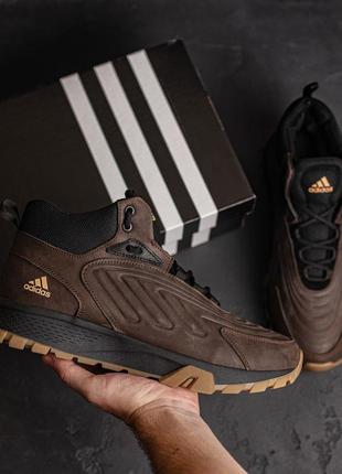 Мужские зимние кожаные ботинки adidas originals ozelia brown, кроссовки адидас коричневые, спортивные ботинки6 фото