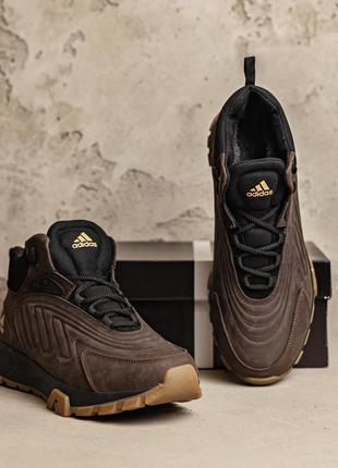 Мужские зимние кожаные ботинки adidas originals ozelia brown, кроссовки адидас коричневые, спортивные ботинки8 фото