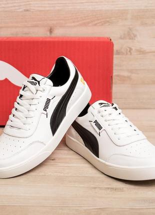 Мужские кожаные кроссовки puma (пума) ferrari white, мужские туфли белые, кеды повседневные. мужская обувь10 фото