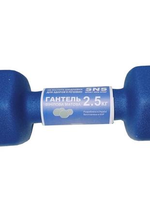 Гантели виниловые матовые для фитнеса sns по 2,5 кг 2 шт. синий2 фото