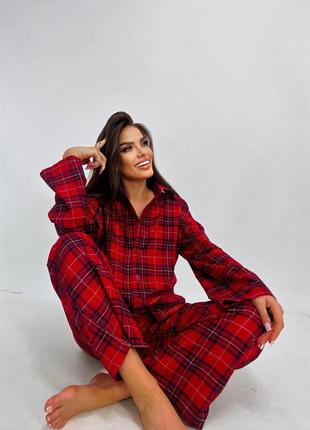 Жіноча піжама домашній комплект сорочка + штани 54/81/0060 клітинка (s,m,l,xl розміри)6 фото