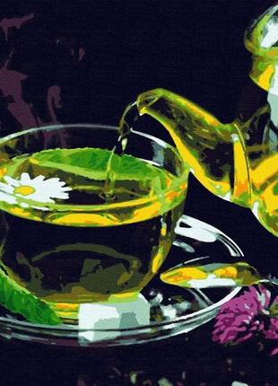 Картина по номерам натюрморт. зеленый чай с ромашкой 40*50 см ривьера бланка rb-0103