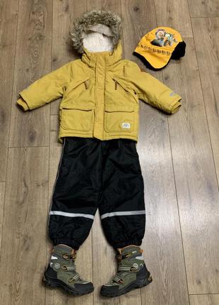 Куртка парка мембранная на меху с капюшоном и мехом горчичная н&м (швеция)1 фото