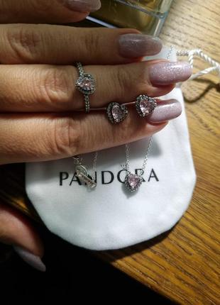 Pandora комплект набір сережки каблучка підвіска3 фото