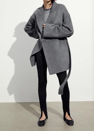 Стильное серое шерстяное пальто халат от h&m