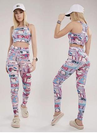 Спортивный комплект топ и лосины аниме 146-158см хлопок