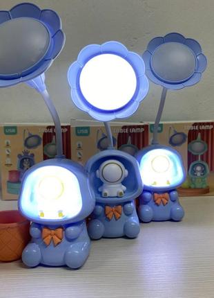 Детская настольная аккумуляторная led лампа 3in1 rabbit blue5 фото