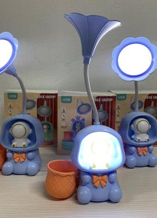 Детская настольная аккумуляторная led лампа 3in1 rabbit blue3 фото