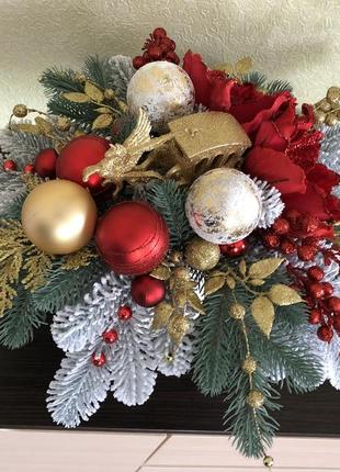 Новорічна композиція/різдвяний декор у керамічній вазі "золотий пегас". ручна робота7 фото