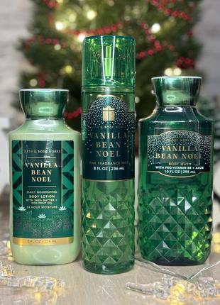 Набор bath and body works гель для душа, лосьон, спрей vanilla bean noel