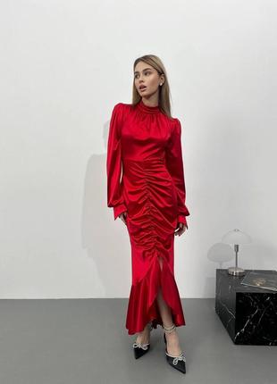 Идеальное изысканное шелковое красное вечернее платье макси миди 4 цвета люкс качества2 фото
