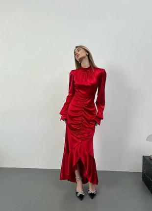 Идеальное изысканное шелковое красное вечернее платье макси миди 4 цвета люкс качества6 фото